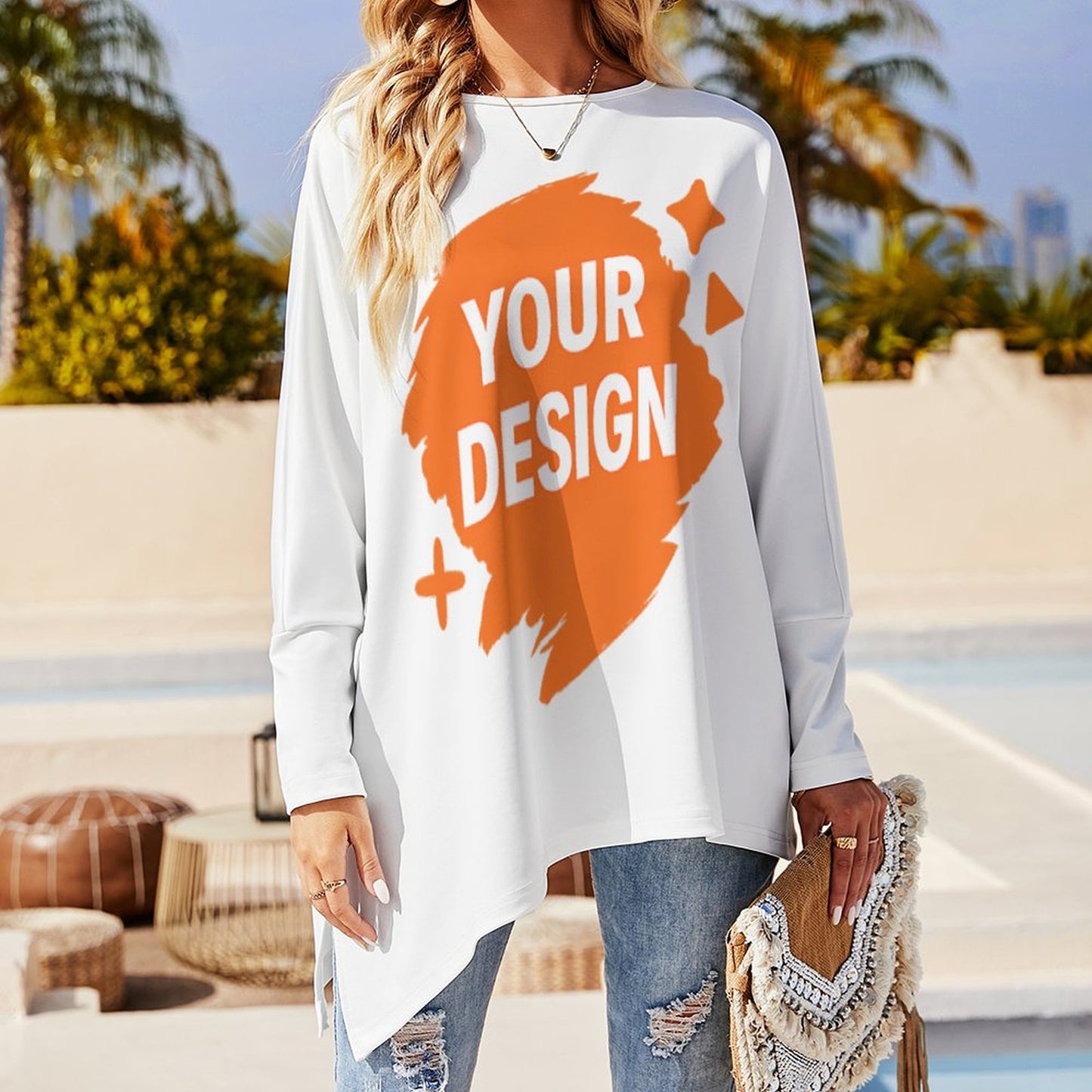 Custom Irregular Hem Long Sleeve Tee - Design Your Unique Style!