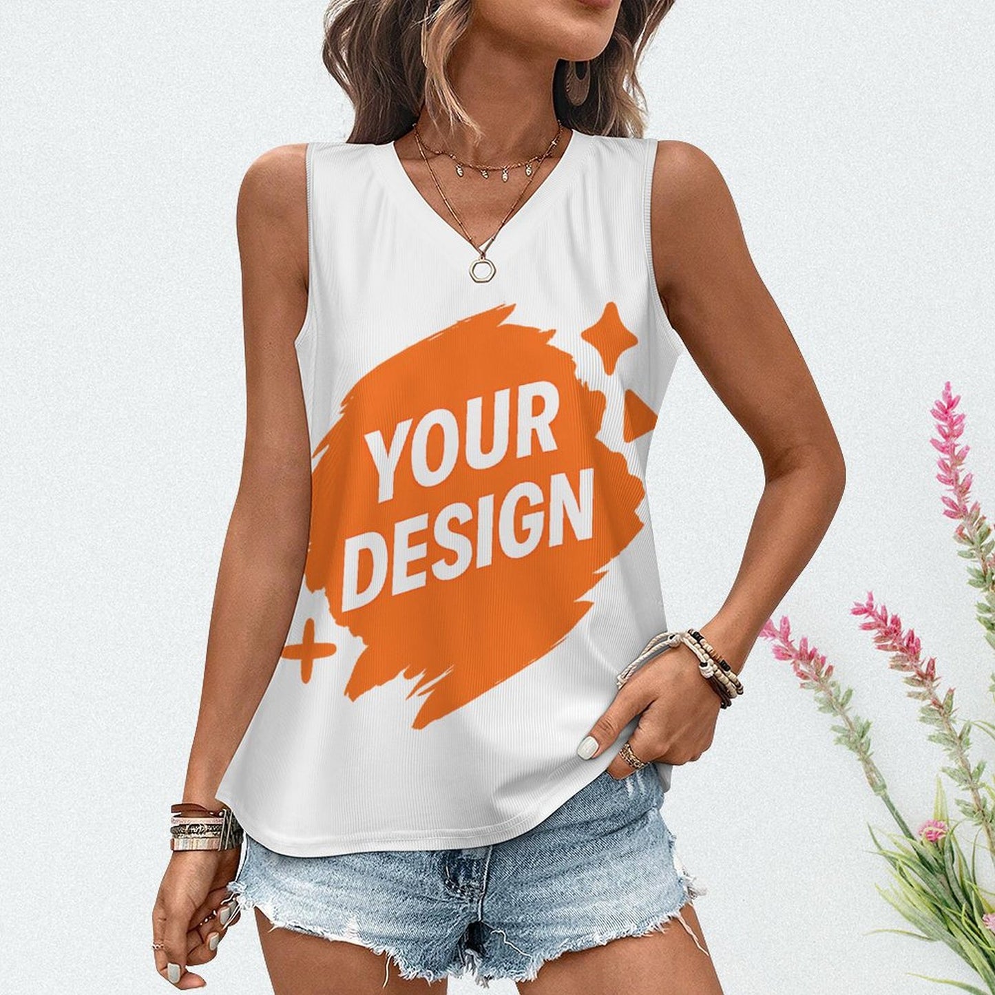 Custom V-Neck Ribbed Knit Vest - Design Your Own Graphic!